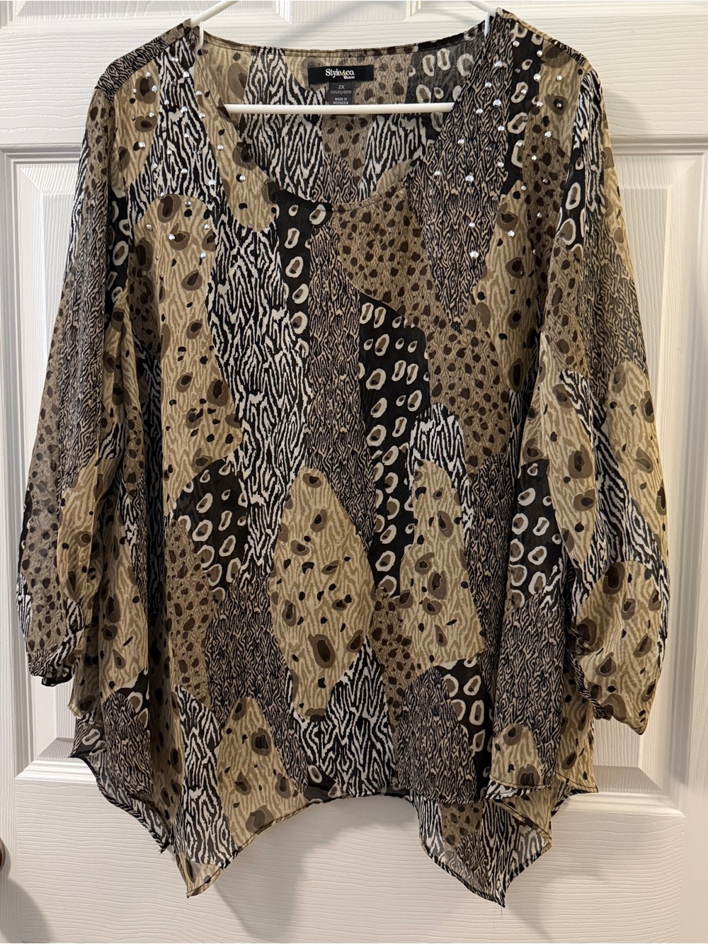 Style & Co. Women's Multi-Print Flowing Tunic in Brown and Black